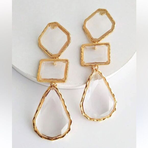 Zara Jewelry - Zara Gold and Clear Geometric Earrings